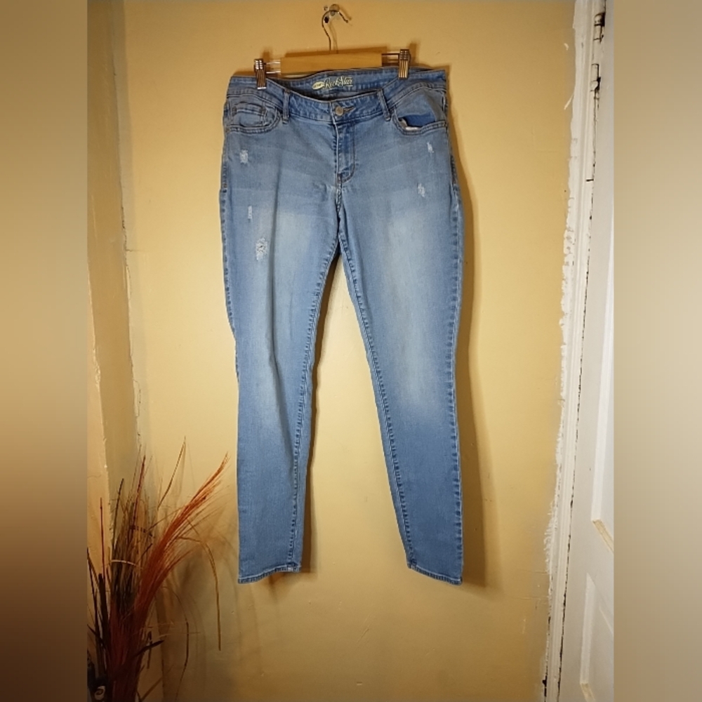 Old Navy "The Rock Star" High Waisted Blue Denim Distressed Skinny Jean Size 14